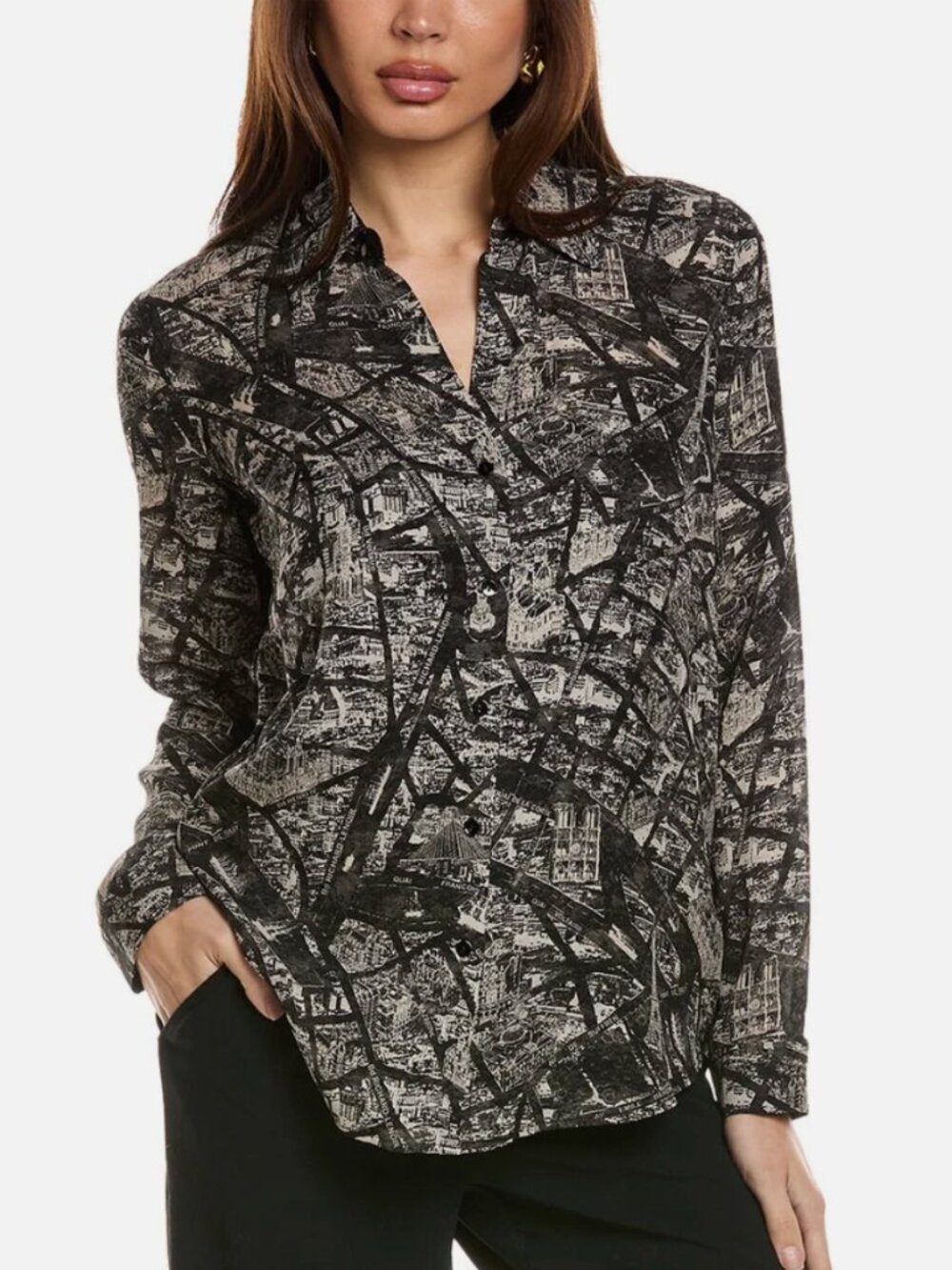 L'AGENCE | Nina Silk Blouse in Ecru Map of Paris